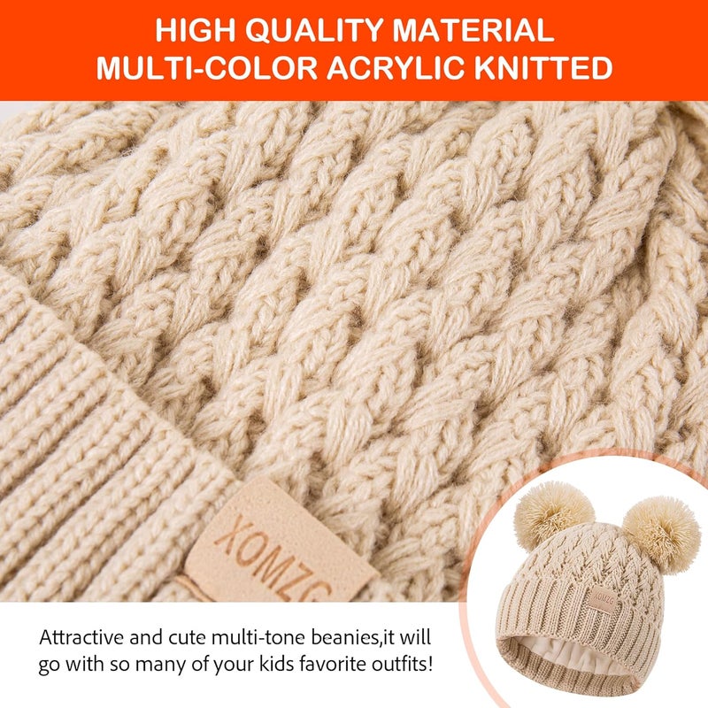 TYOMZG Toddler Winter Beanie Hat, Infant Winter Warm Knit Fleece Lined Cap for Girls Boys with Pom Pom for 0-36 Months 2 Packs - Image 4